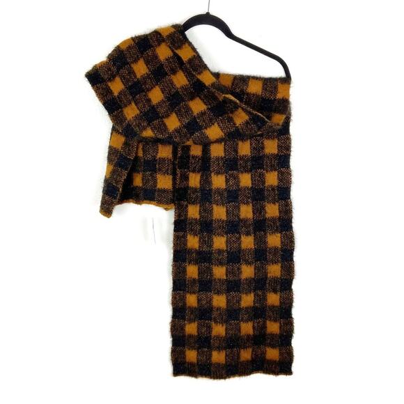 NWT Plaid Winter Scarf Black & Mustard Metallic - Picture 1 of 6